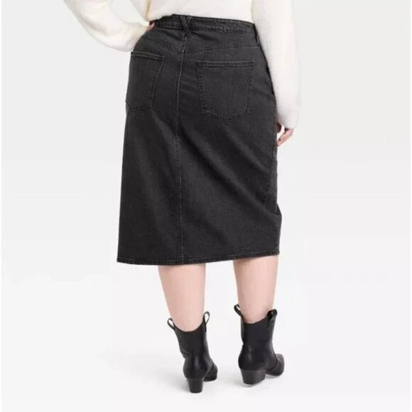 Universal Thread Black Denim Split Front Midi Skirt Size 17/XXL - Picture 2 of 6